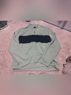 Ben Sherman Sage Green Quarter-Zip Sweater with Navy Chest Stripe